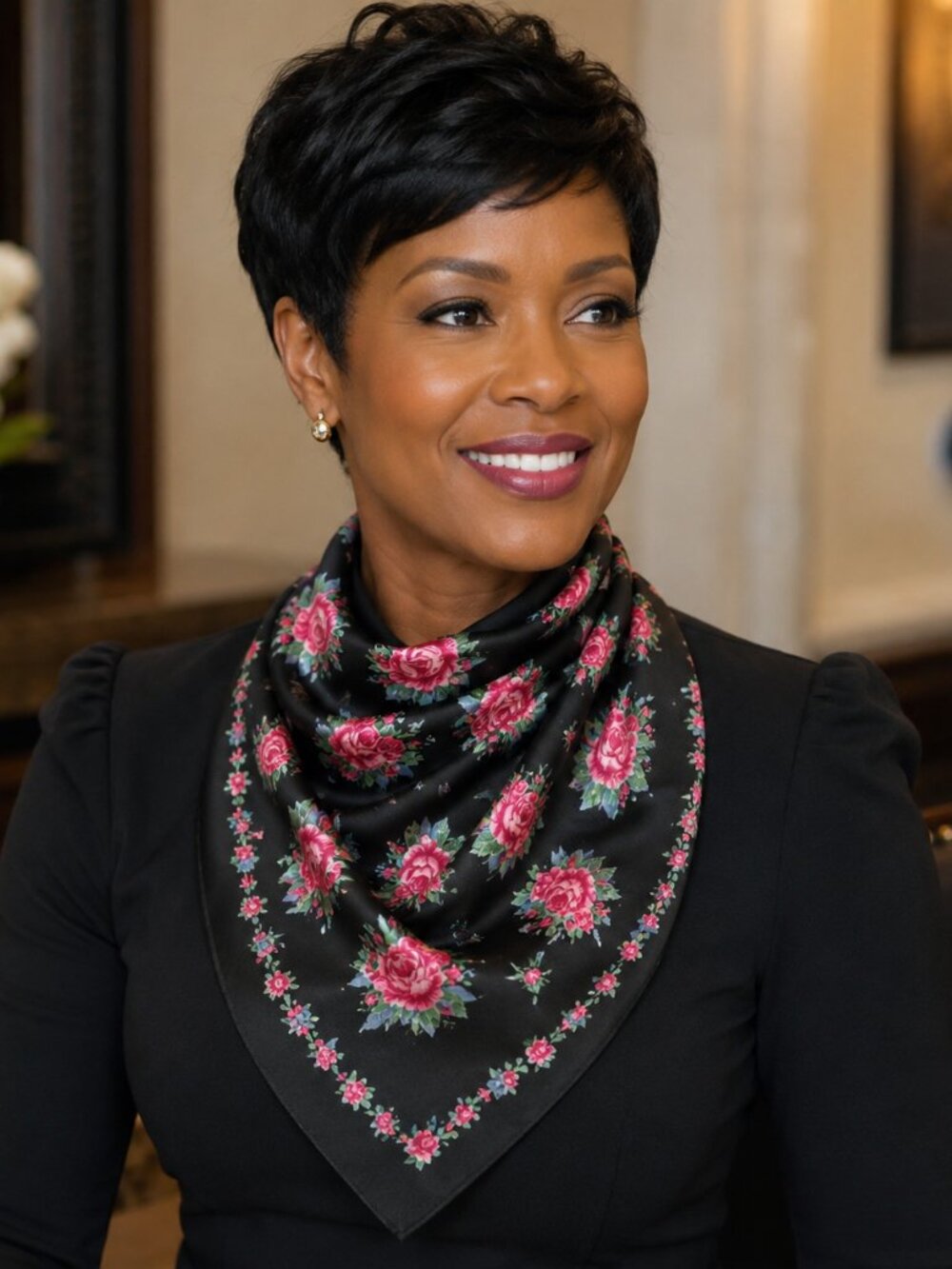 Floral Black and Pink Scarf